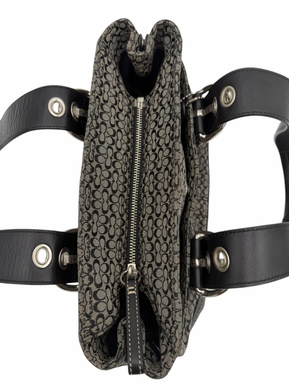 Coach Signature Buckle Tote F10927 Black Jacquard Leather Shoulder Bag Y2K - Picture 10 of 11